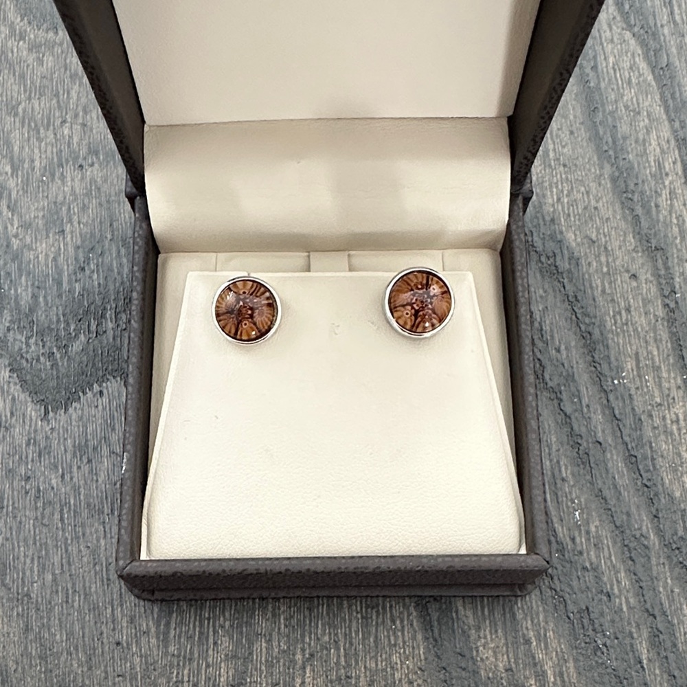 Brown and Silver murano and silver  Round earrings